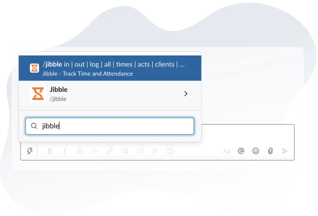 Slack Jibble time tracking command input recommendation