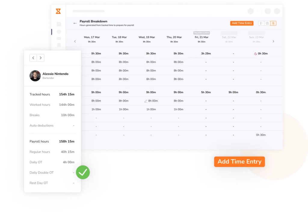 Timesheets for Payroll, add time entry button and approved payroll