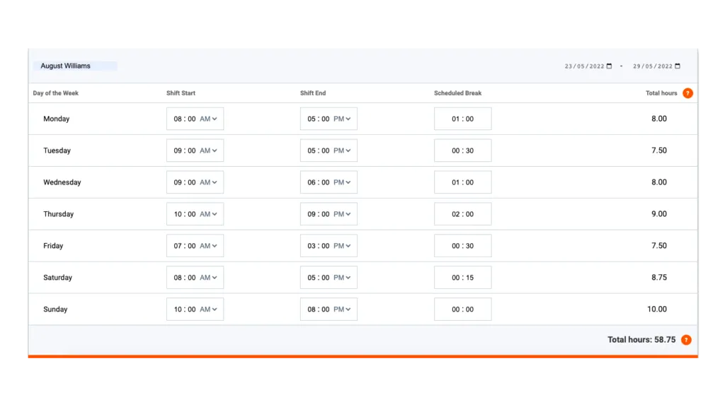 Old timecard layout