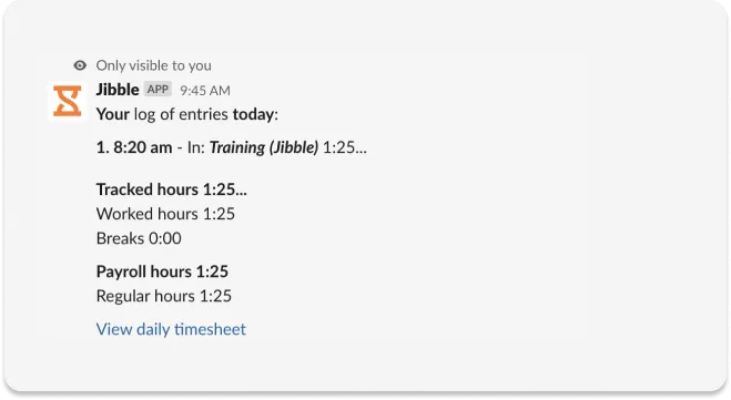 Slack time tracking logs and timesheet view
