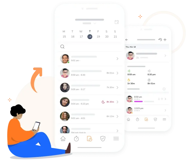 Detailed timesheet view with icons
