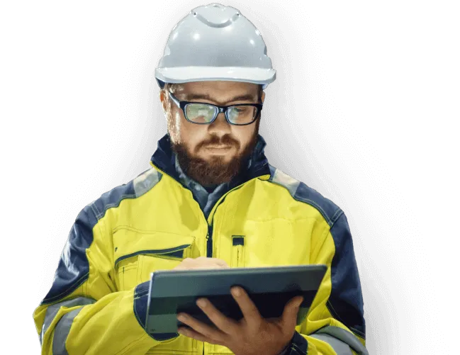Un ouvrier de la construction utilisant un logiciel de feuille de temps