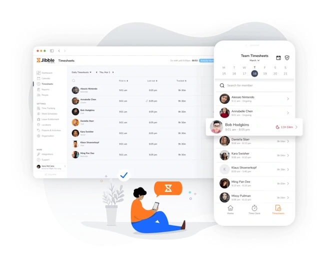 Timesheets on web app and mobile app