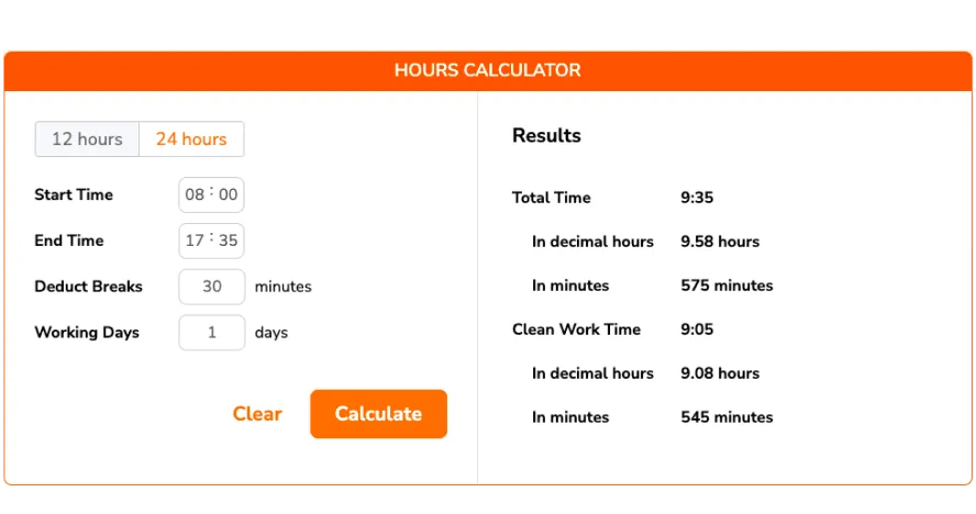 Overview of work hours calculator
