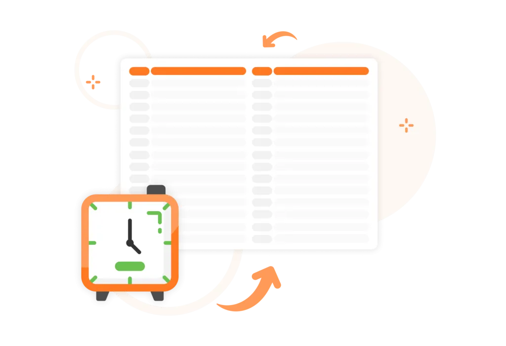 Blank daily timesheet with clock-in clock illustration