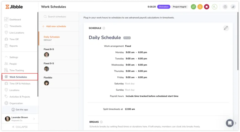 Accessing work schedules tab on the web app