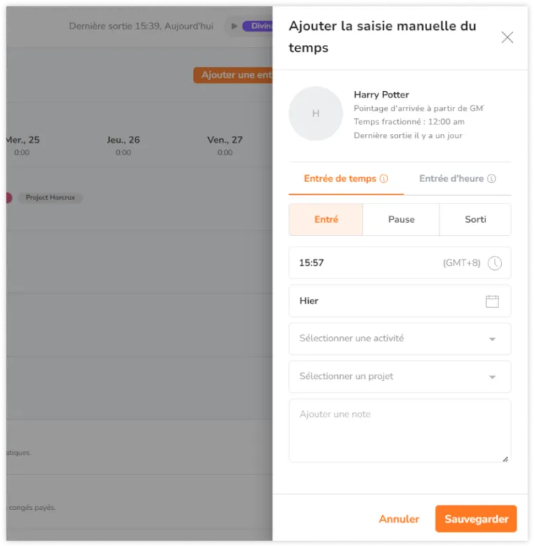 Adding manual time entry