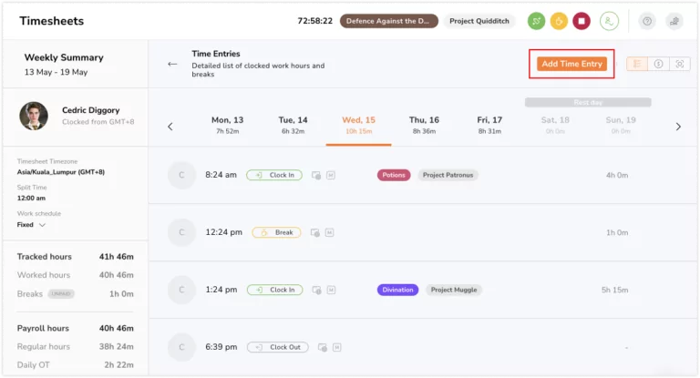 Adding manual time entries