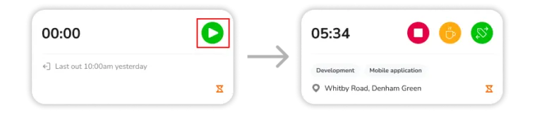 Mengklik tombol putar hijau untuk melihat widget pelacakan waktu