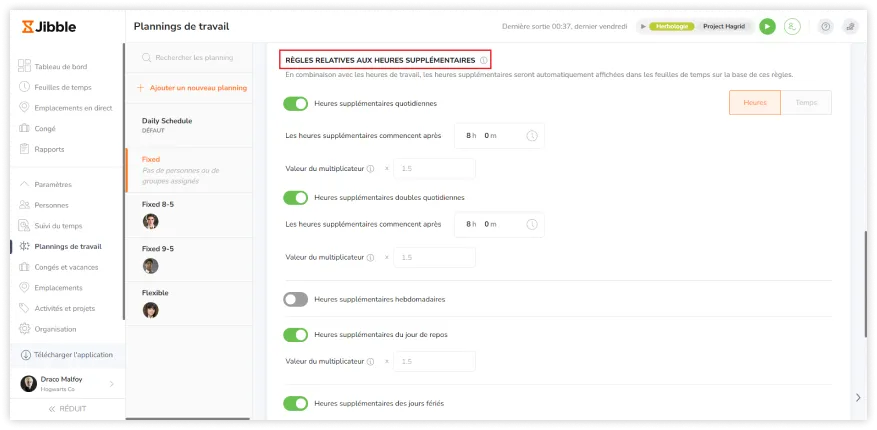 Configuring overtime rules on work schedules on the web app