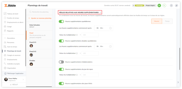 Configuring overtime rules on work schedules on the web app