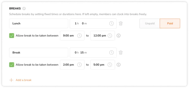 Setting up custom breaks on the web app