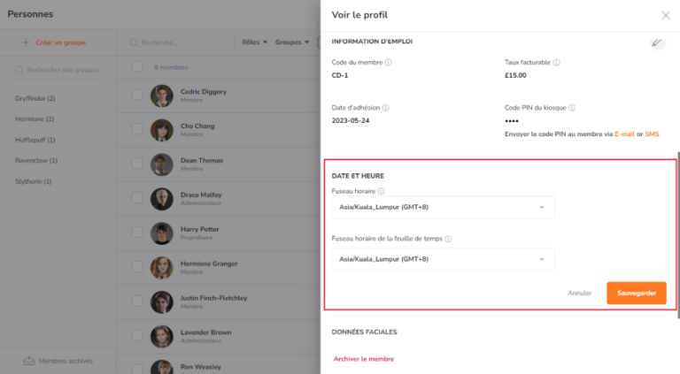 Date and time settings on profile page