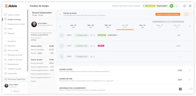 Detailed timesheet view on the web app