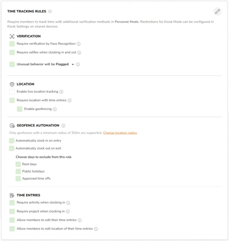 Normas personalizadas de control horario