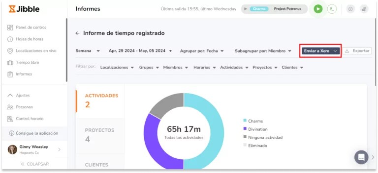 En la esquina superior derecha, junto a Exportar, verás un botón "Enviar a Xero" .
