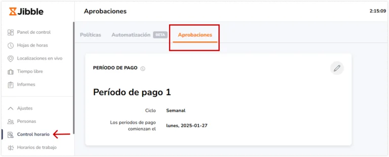 Approvals tab under time tracking settings