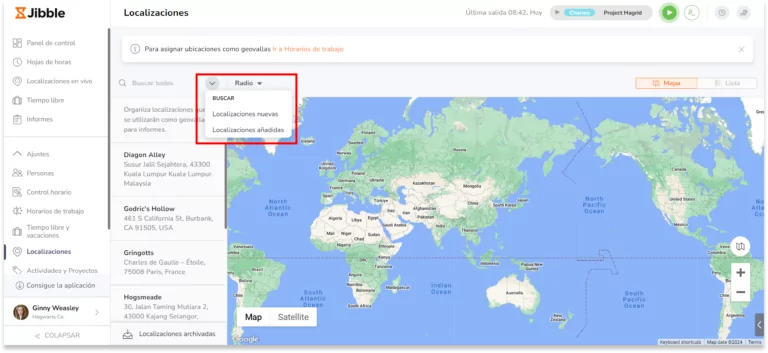 Selecciona si quieres buscar Localizaciones nuevas o Localizaciones añadidas.