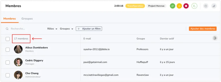 Nombre d'utilisateurs dans l'onglet Personnes