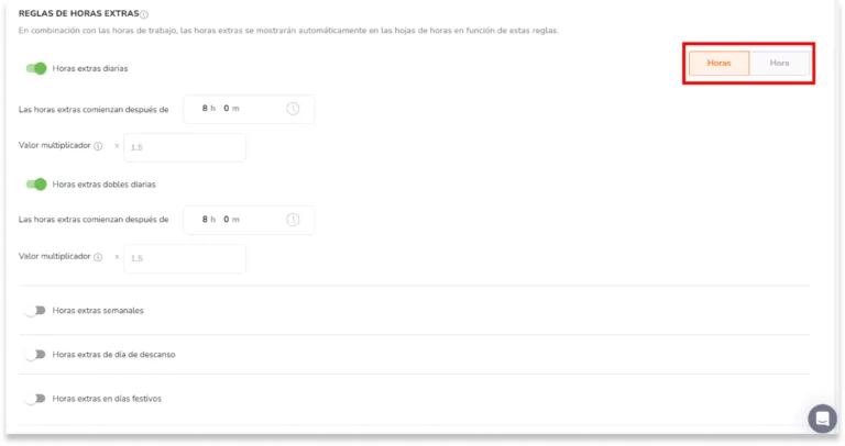 Elige si las horas extras comienzan después de una hora específica o después de un número designado de horas..