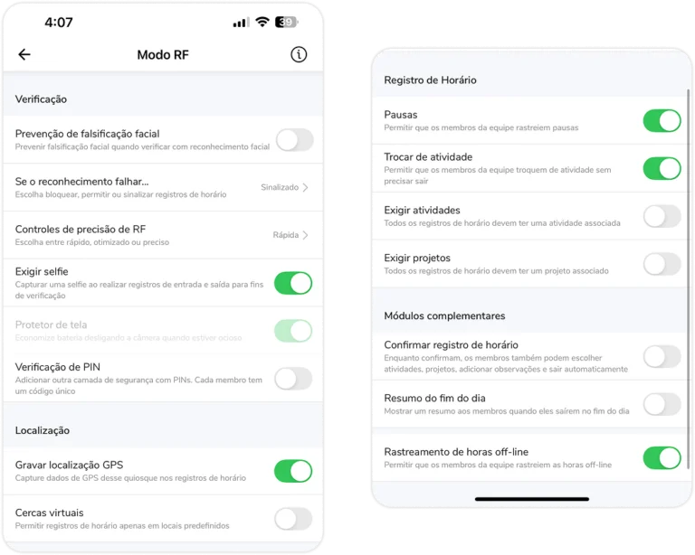 Configurações do quiosque de modo de reconhecimento facial