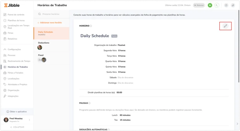 work schedule edit