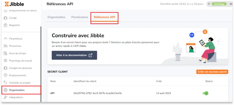 Remplissez l'identifiant et le secret du client Jibble. Vous pouvez les trouver dans l'onglet "Identifiants API" dans Paramètres de l'organisation sur Jibble.