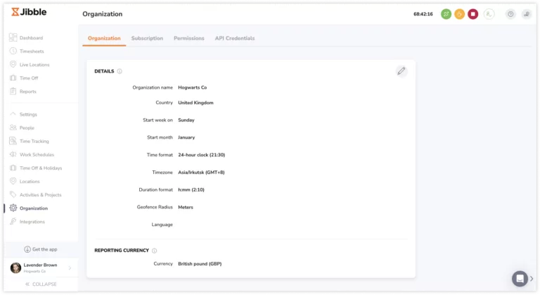 Organization settings on web