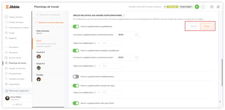 Selecting overtime thresholds by hours or time on the web app