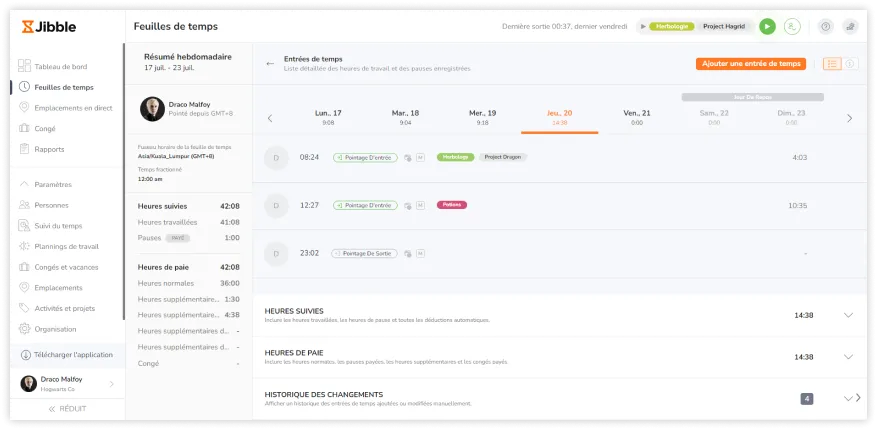Pay period timesheets on the web app