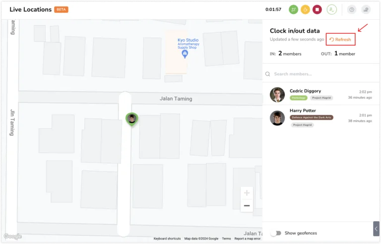 Refreshing live locations on the web app