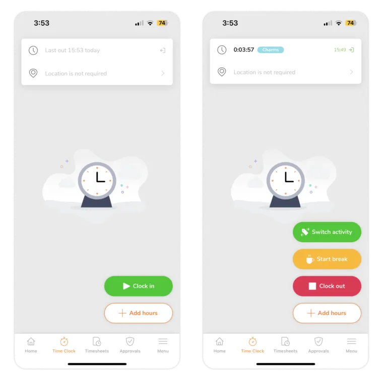 Timer buttons on the mobile app