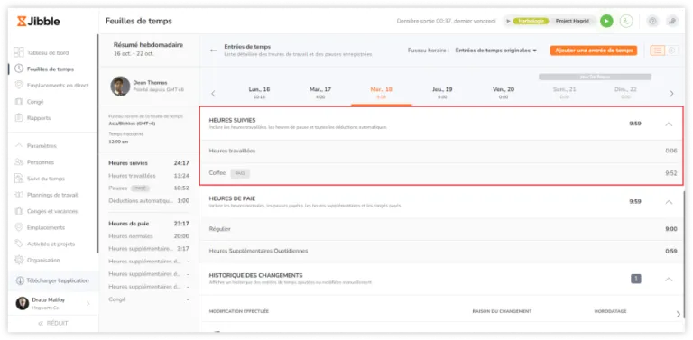Viewing tracked hours breakdown on timesheets