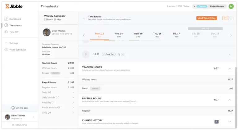 Webアプリでメンバーとして詳細タイムシートを表示する