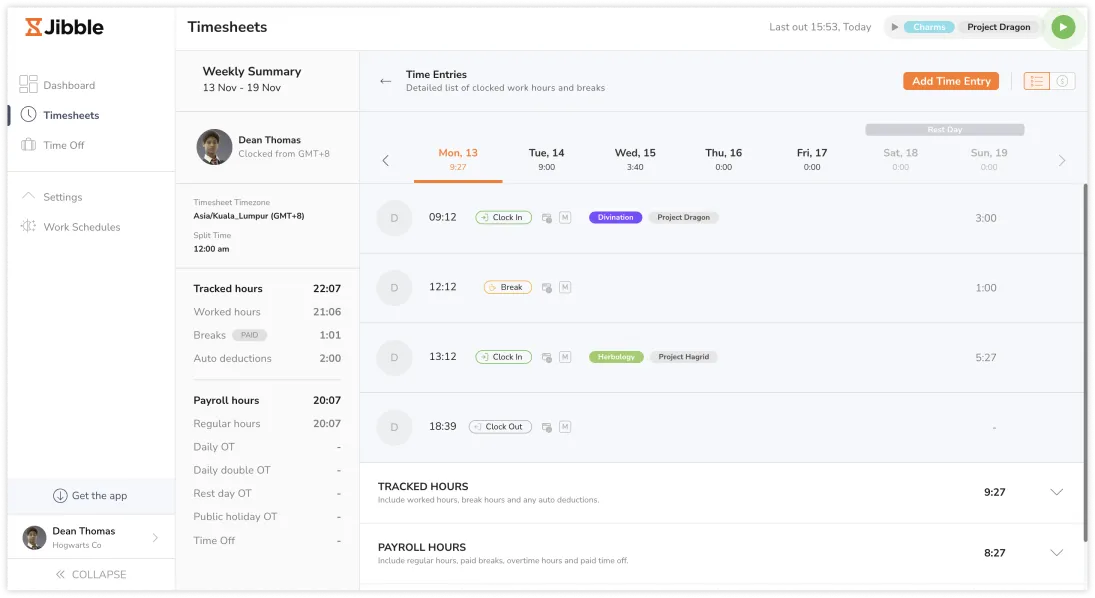 Melihat lembar waktu sebagai anggota di aplikasi web