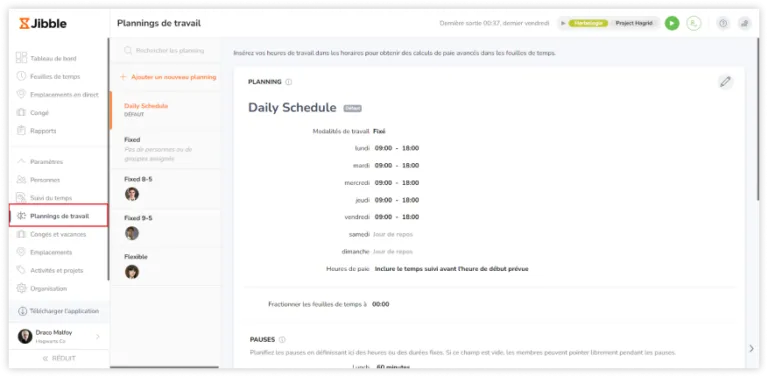 Accessing work schedules tab on the web app