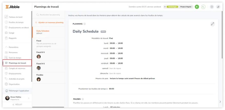 Accessing work schedules tab on the web app