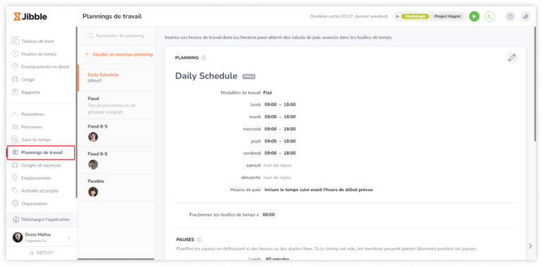 Accessing work schedules tab on the web app