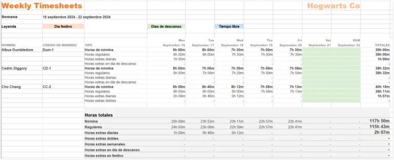 Team timesheet export
