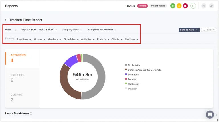 Filters under tracked time report