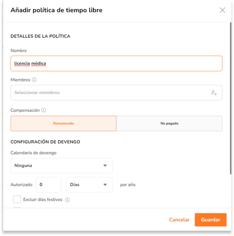 Selecciona Remunerado en el campo Remuneración.