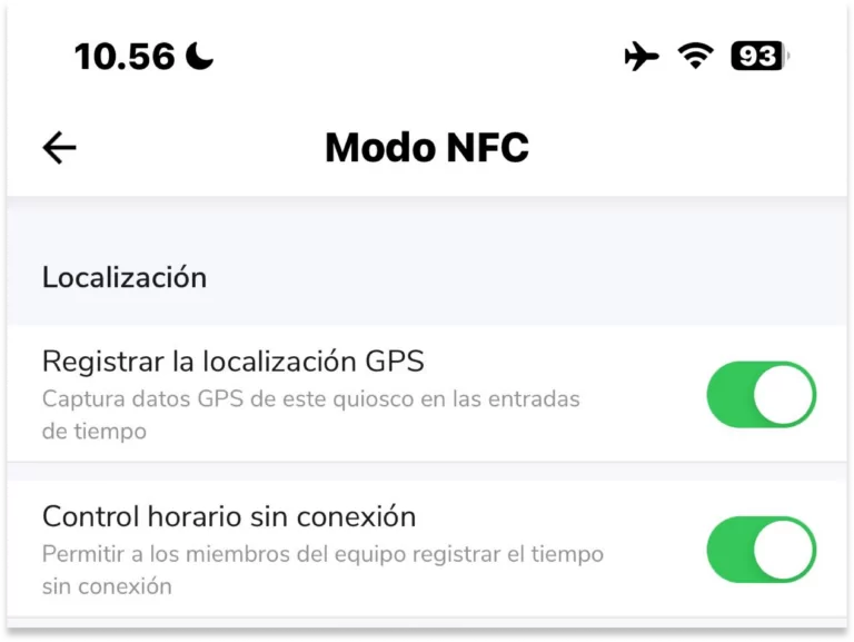 El modo NFC permite a los miembros fichar a la entrada y a la salida con un simple toque de las etiquetas NFC. Más información sobre cómo utilizar el quiosco de control horario NFC de Jibble.