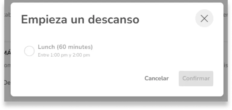 Si tienes varios tipos de descanso configurados, selecciona el que quieras hacer en ese momento.