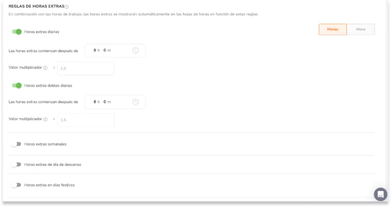 Reglas de horas extras