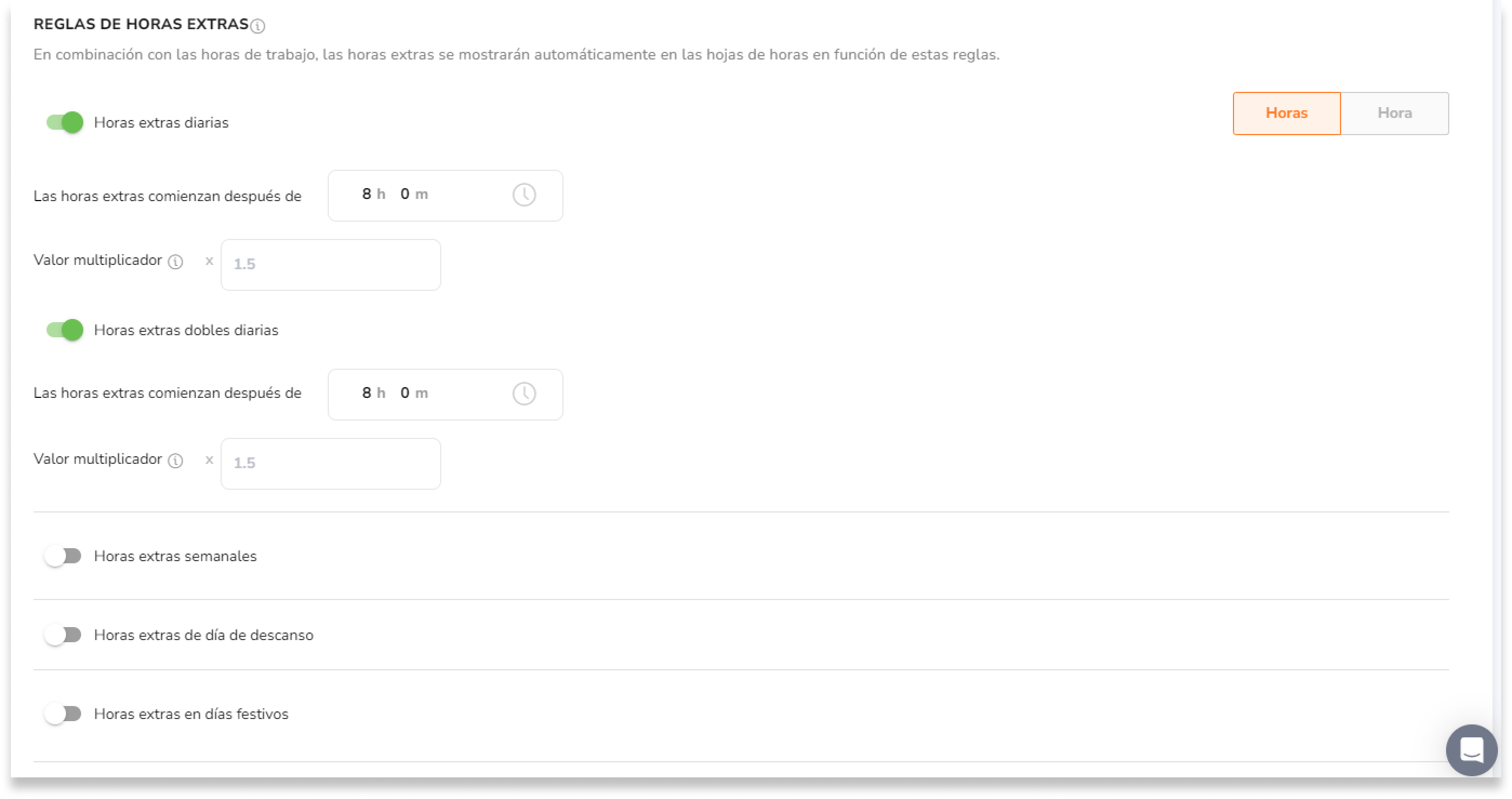 Reglas de horas extras