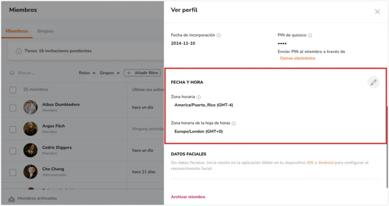Timesheet and timesheet timezone under member's profile