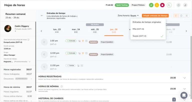 Viewing timesheets based on "mine" timezone
