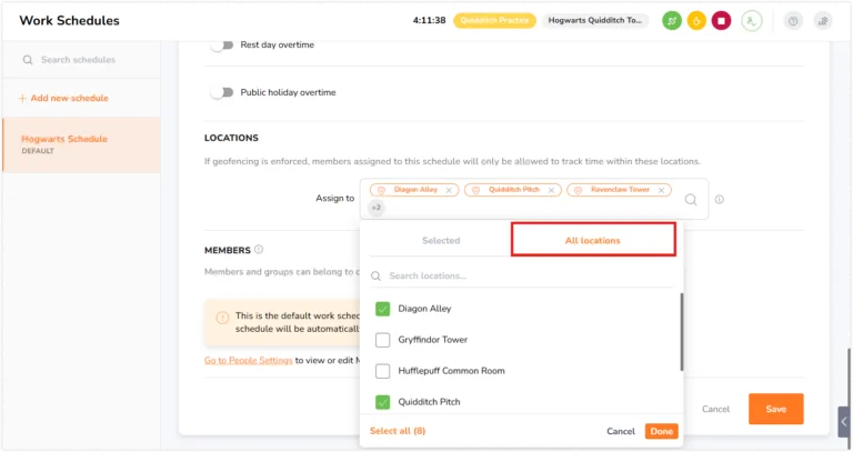 All locations tab under location assignment
