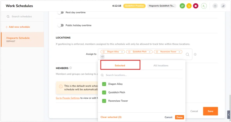 Selected tab under location assignment 