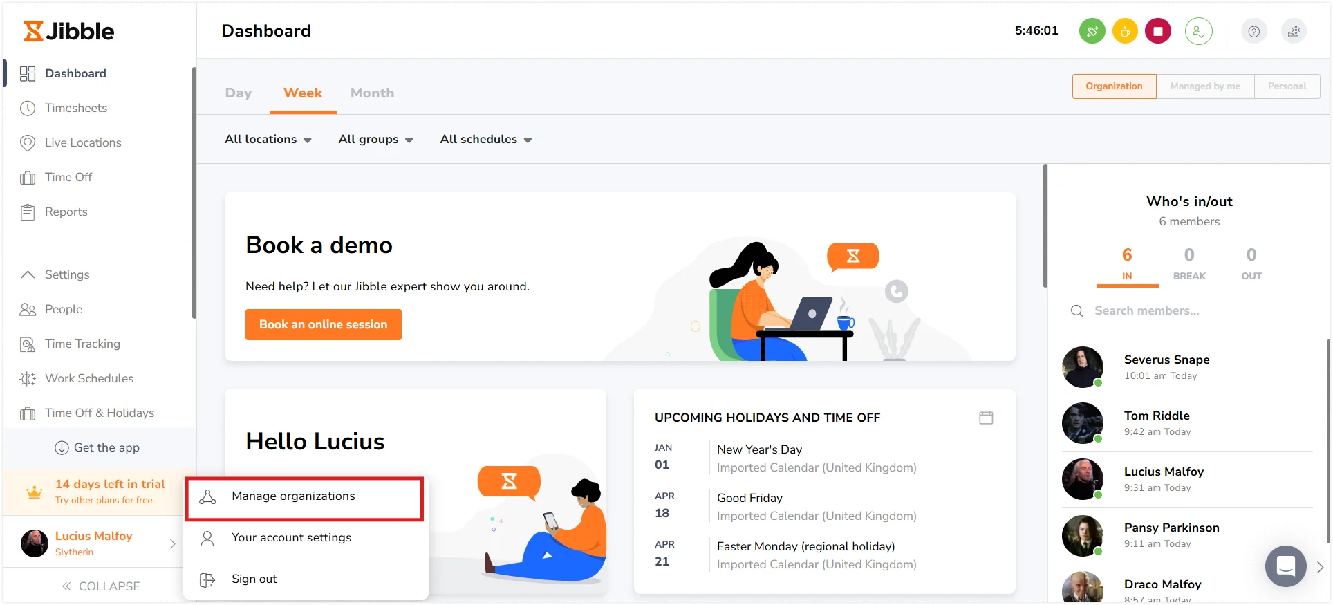 Przycisk zarządzania organizacjami w aplikacji internetowej.